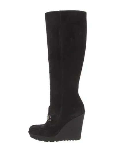 Pre-owned Gucci Horsebit Accent Suede Boots In Black