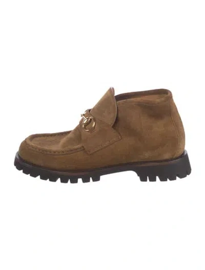 Pre-owned Gucci Horsebit Accent Suede Boots In Brown