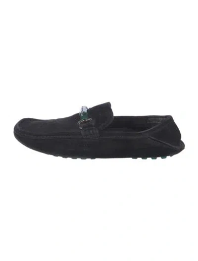 Pre-owned Gucci Horsebit Accent Suede Drivers In Black