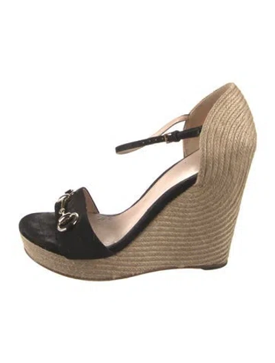 Pre-owned Gucci Horsebit Accent Suede Espadrilles In Black