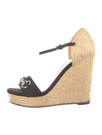 Pre-owned Gucci Horsebit Accent Suede Espadrilles In Black