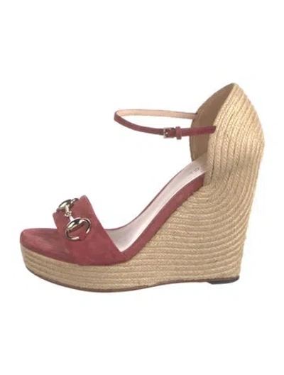 Pre-owned Gucci Horsebit Accent Suede Espadrilles In Burgundy