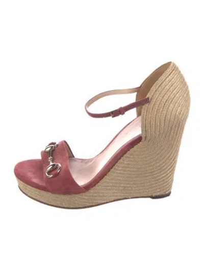 Pre-owned Gucci Horsebit Accent Suede Espadrilles In Red
