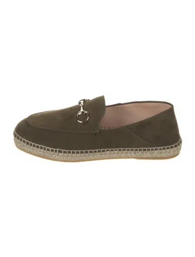 Pre-owned Gucci Horsebit Accent Suede Espadrilles W/ Tags In Green