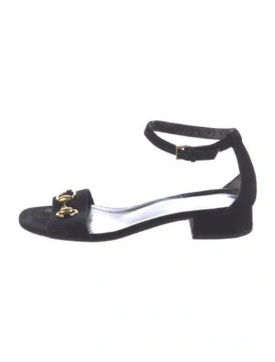 Pre-owned Gucci Horsebit Accent Suede Flats In Black
