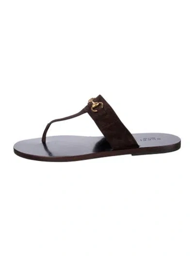Pre-owned Gucci Horsebit Accent Suede Flip Flops In Brown