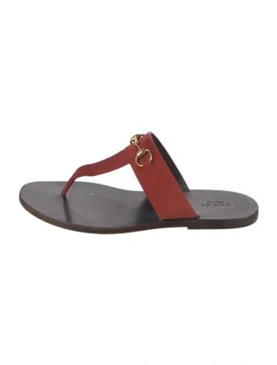 Pre-owned Gucci Horsebit Accent Suede Flip Flops In Red