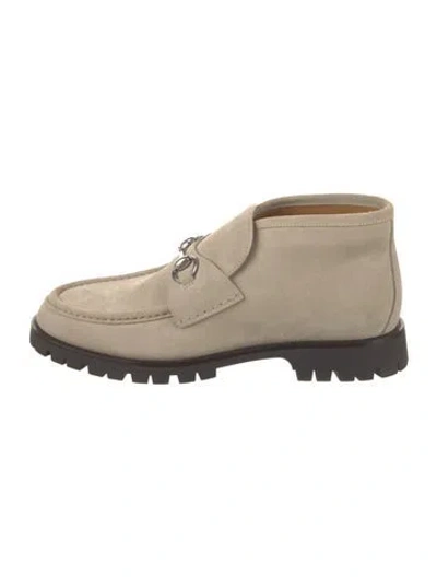 Pre-owned Gucci Horsebit Accent Suede Lace-up Boots In Neutral