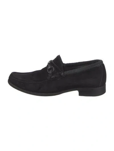 Pre-owned Gucci Horsebit Accent Suede Loafers In Black