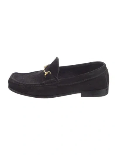 Pre-owned Gucci Horsebit Accent Suede Loafers In Black