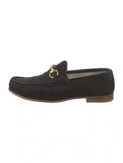 Pre-owned Gucci Horsebit Accent Suede Loafers In Black