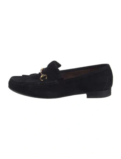 Pre-owned Gucci Horsebit Accent Suede Loafers In Black