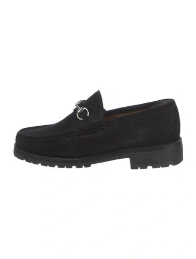 Pre-owned Gucci Horsebit Accent Suede Loafers In Black