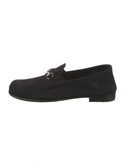Pre-owned Gucci Horsebit Accent Suede Loafers In Black