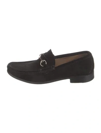 Pre-owned Gucci Horsebit Accent Suede Loafers In Black