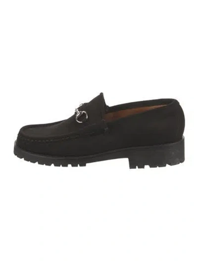 Pre-owned Gucci Horsebit Accent Suede Loafers In Black