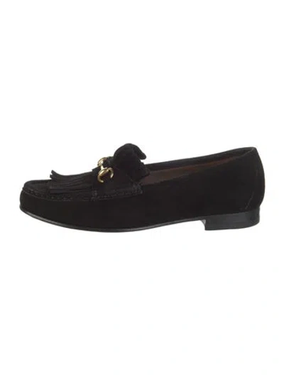 Pre-owned Gucci Horsebit Accent Suede Loafers In Black