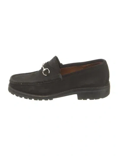Pre-owned Gucci Horsebit Accent Suede Loafers In Black