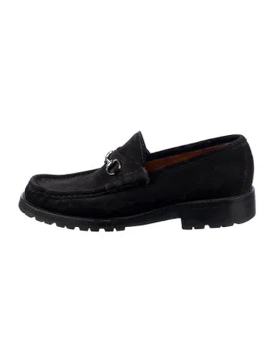 Pre-owned Gucci Horsebit Accent Suede Loafers In Black