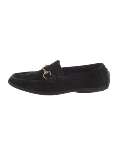 Pre-owned Gucci Horsebit Accent Suede Loafers In Black
