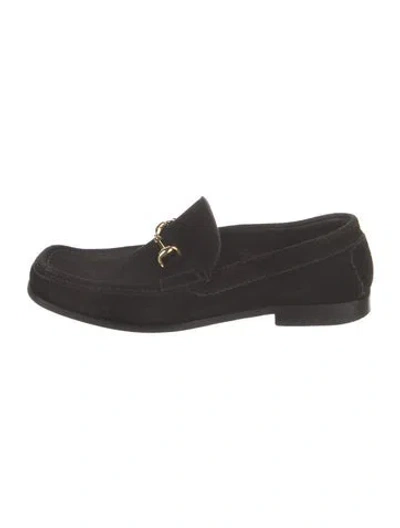 Pre-owned Gucci Horsebit Accent Suede Loafers In Black