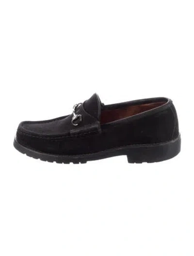 Pre-owned Gucci Horsebit Accent Suede Loafers In Black
