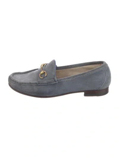 Pre-owned Gucci Horsebit Accent Suede Loafers In Blue