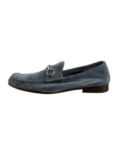 Pre-owned Gucci Horsebit Accent Suede Loafers In Blue