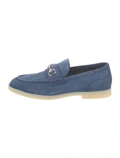 Pre-owned Gucci Horsebit Accent Suede Loafers In Blue