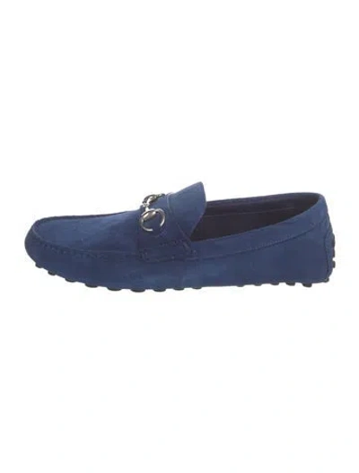 Pre-owned Gucci Horsebit Accent Suede Loafers In Blue