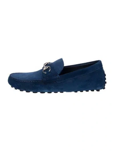 Pre-owned Gucci Horsebit Accent Suede Loafers In Blue