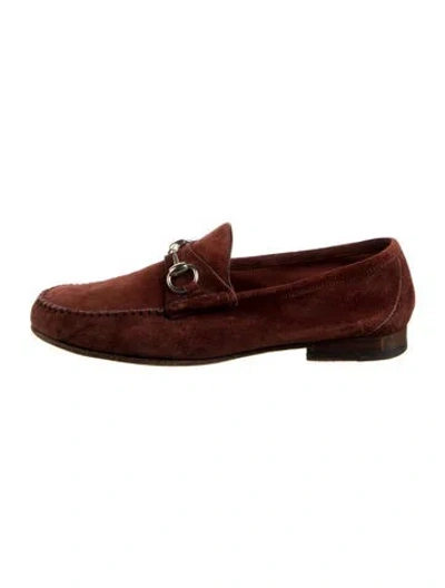 Pre-owned Gucci Horsebit Accent Suede Loafers In Brown