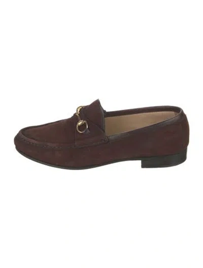 Pre-owned Gucci Horsebit Accent Suede Loafers In Brown