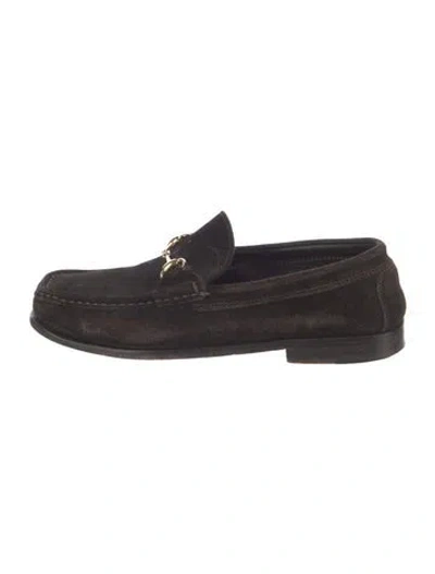 Pre-owned Gucci Horsebit Accent Suede Loafers In Brown