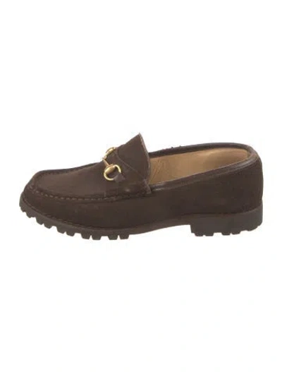 Pre-owned Gucci Horsebit Accent Suede Loafers In Brown