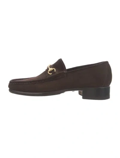Pre-owned Gucci Horsebit Accent Suede Loafers In Brown