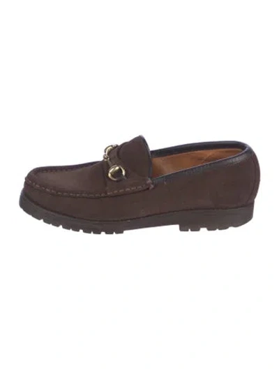 Pre-owned Gucci Horsebit Accent Suede Loafers In Brown