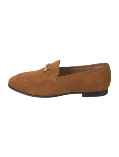 Pre-owned Gucci Horsebit Accent Suede Loafers In Brown