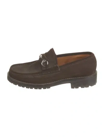 Pre-owned Gucci Horsebit Accent Suede Loafers In Brown