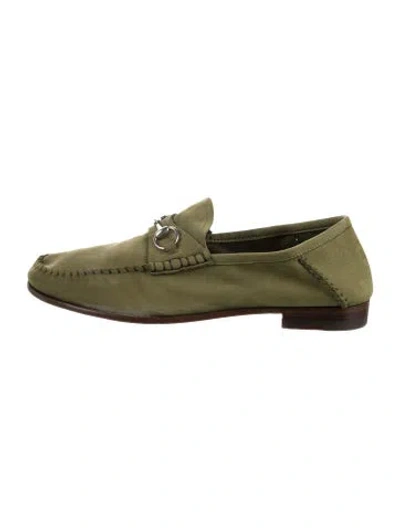 Pre-owned Gucci Horsebit Accent Suede Loafers In Green