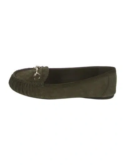 Pre-owned Gucci Horsebit Accent Suede Loafers In Green