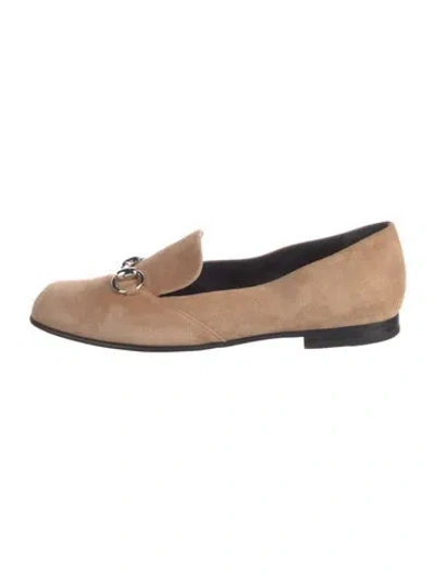 Pre-owned Gucci Horsebit Accent Suede Loafers In Neutral