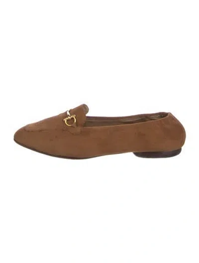 Pre-owned Gucci Horsebit Accent Suede Loafers In Orange