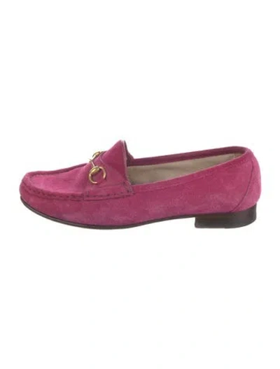 Pre-owned Gucci Horsebit Accent Suede Loafers In Pink