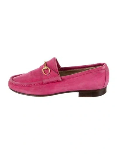 Pre-owned Gucci Horsebit Accent Suede Loafers In Pink