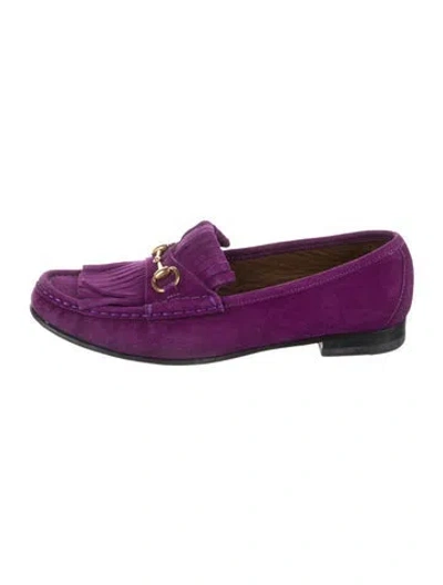 Pre-owned Gucci Horsebit Accent Suede Loafers In Purple