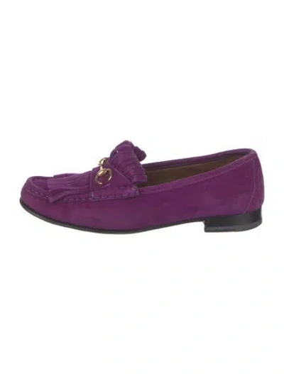 Pre-owned Gucci Horsebit Accent Suede Loafers In Purple