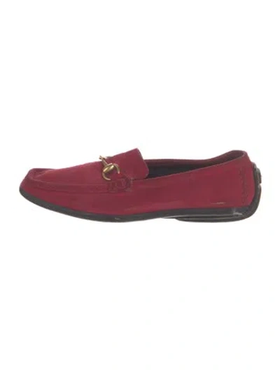 Pre-owned Gucci Horsebit Accent Suede Loafers In Red