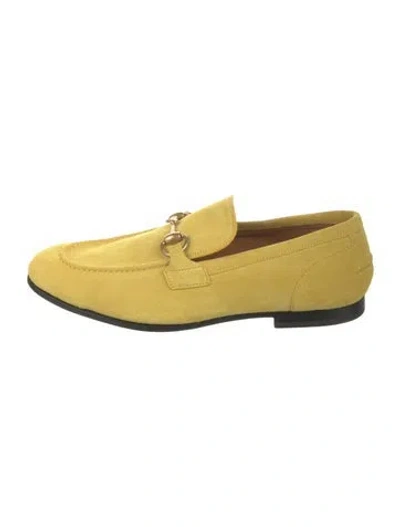 Pre-owned Gucci Horsebit Accent Suede Loafers In Yellow