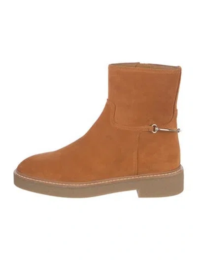 Pre-owned Gucci Horsebit Accent Suede Moto Boots In Brown